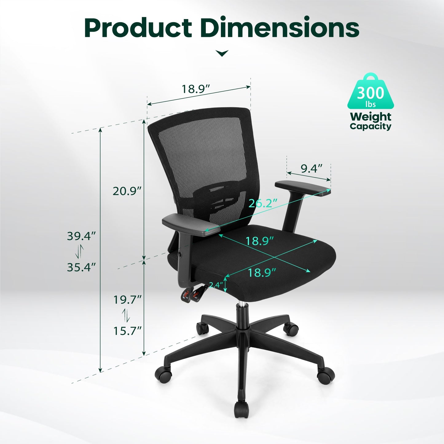 Captiva Designs Ergonomic Office Chair Adjustable Height & Armrest Swivel Chair, Black