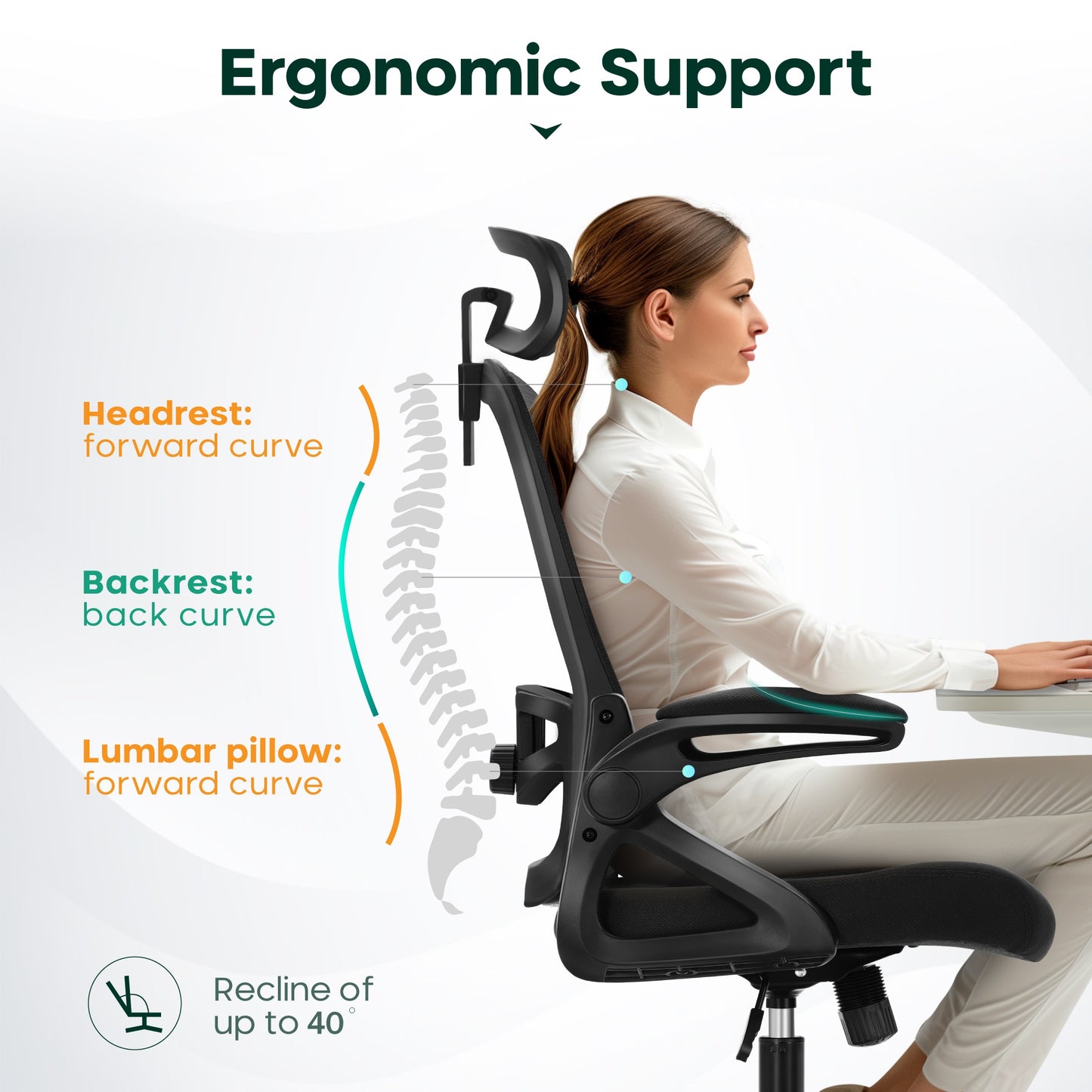 Captiva Designs Ergonomic Office Chair Adjustable Height & Armrest Swivel Chair, Black