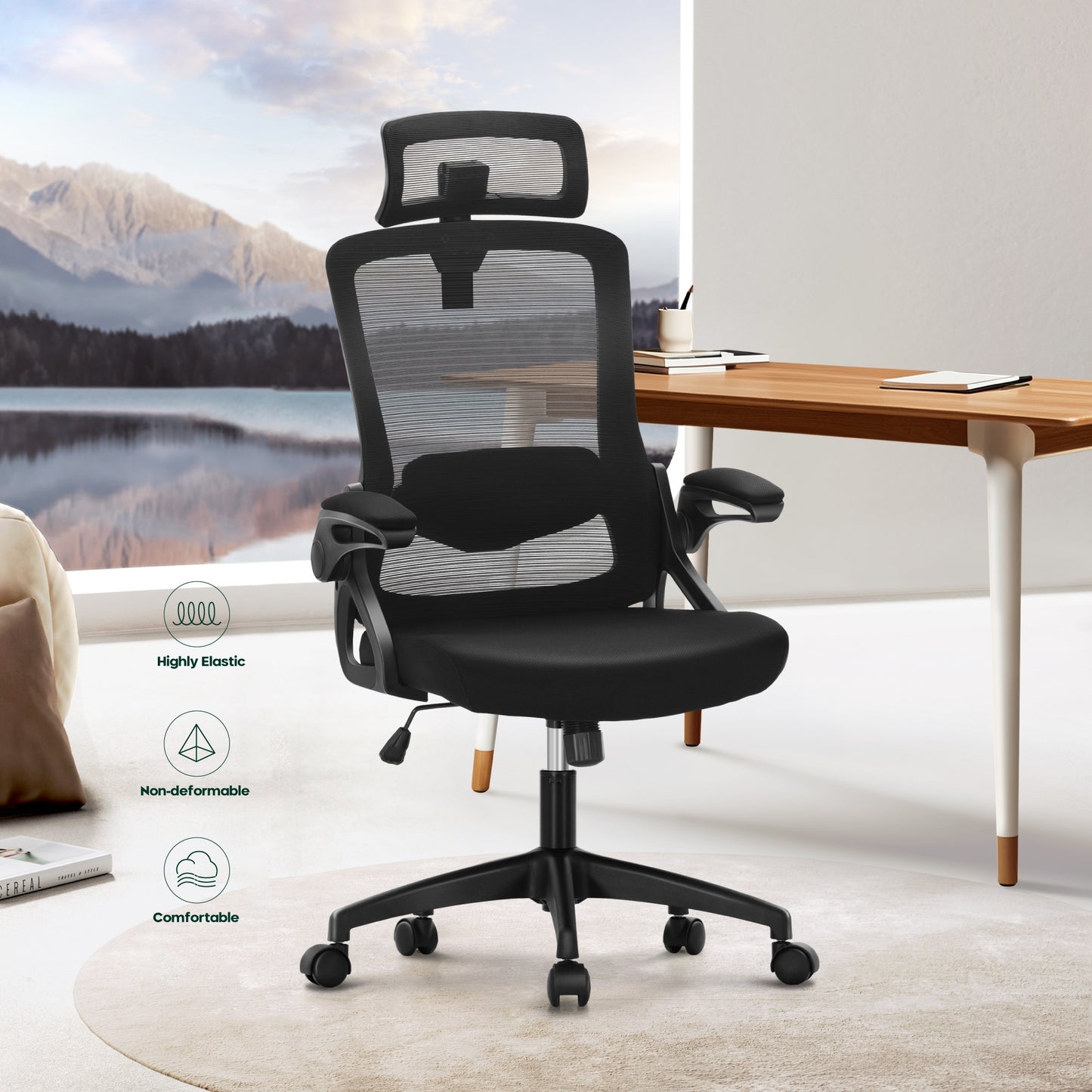 Captiva Designs Ergonomic Office Chair Adjustable Height & Armrest Swivel Chair, Black