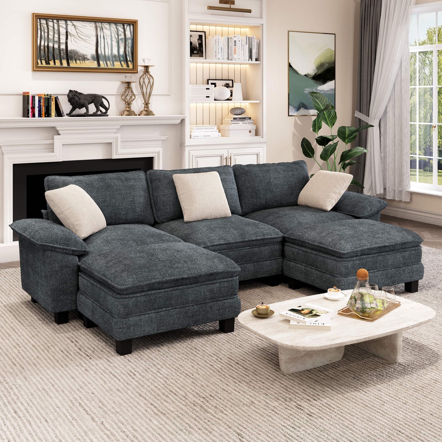 Captiva Designs Cloud Modular Sectional Sofa, 123.6" U-Shaped 5-Seater with 2 Ottomans