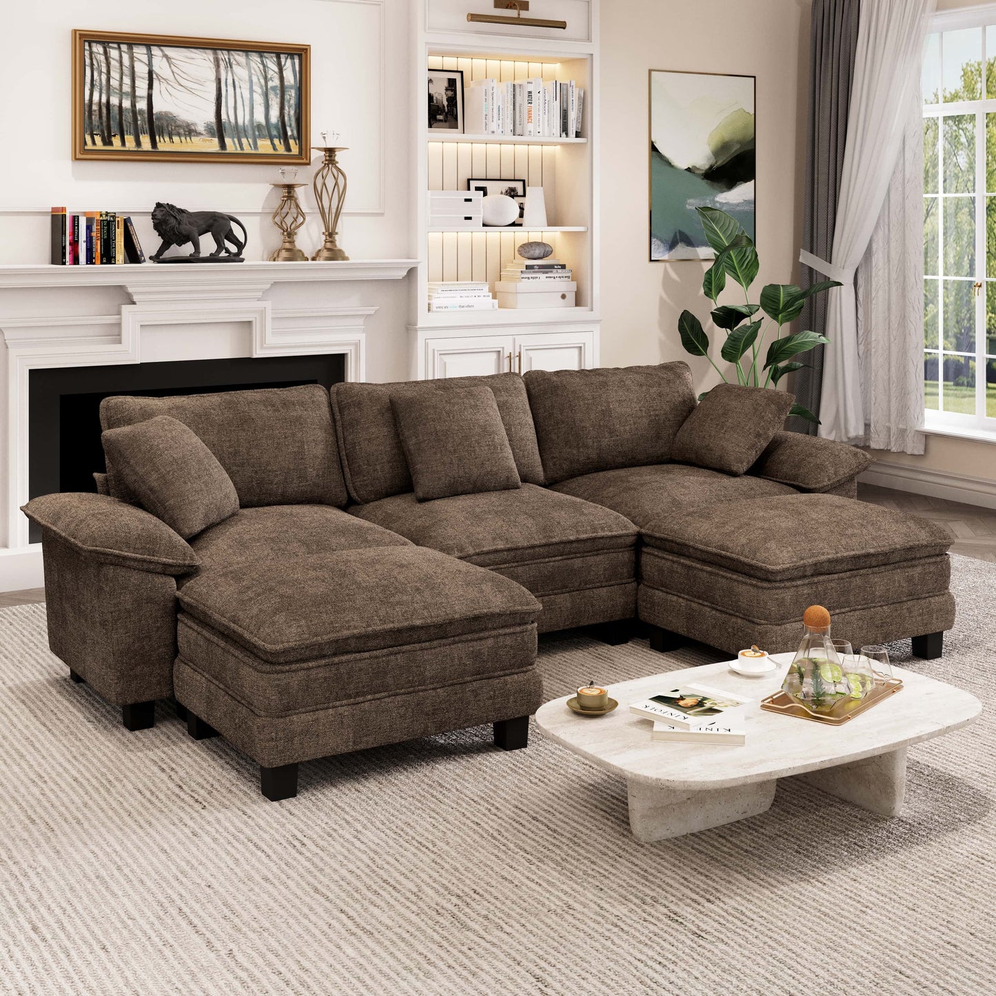 Captiva Designs Cloud Modular Sectional Sofa, 123.6" U-Shaped 5-Seater with 2 Ottomans