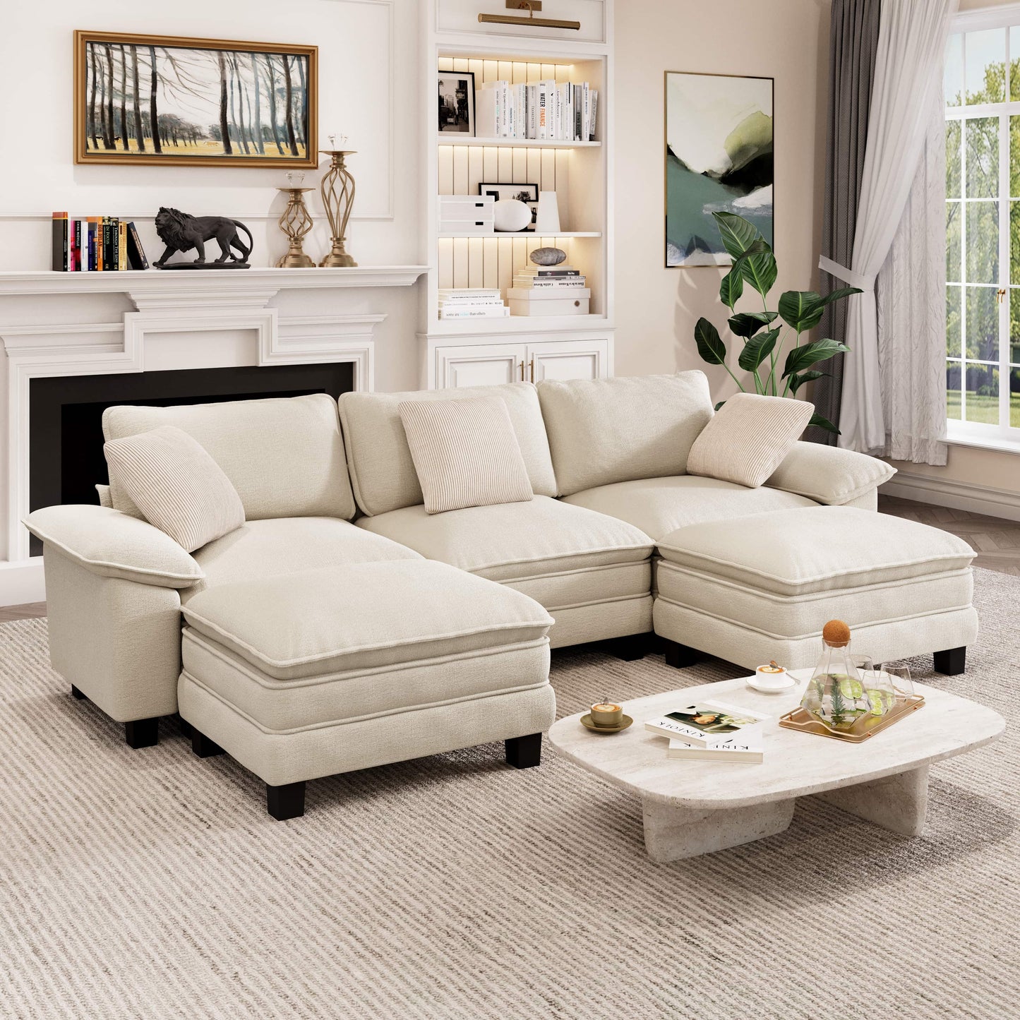 Captiva Designs Cloud Modular Sectional Sofa, 123.6" U-Shaped 5-Seater with 2 Ottomans