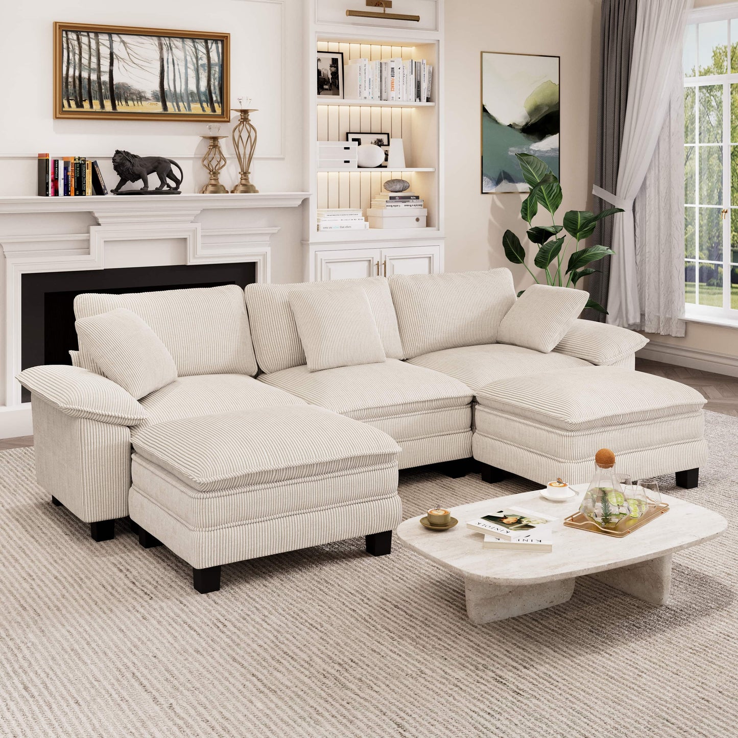 Captiva Designs Cloud Modular Sectional Sofa, 123.6" U-Shaped 5-Seater with 2 Ottomans