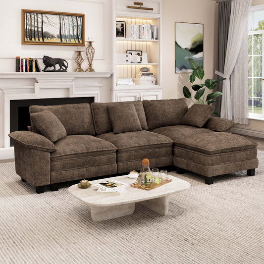 Captiva Designs Cloud Modular 4-Seater Sectional Sofa with L-Shaped Chaise and Movable Ottoman, Living Room Couch