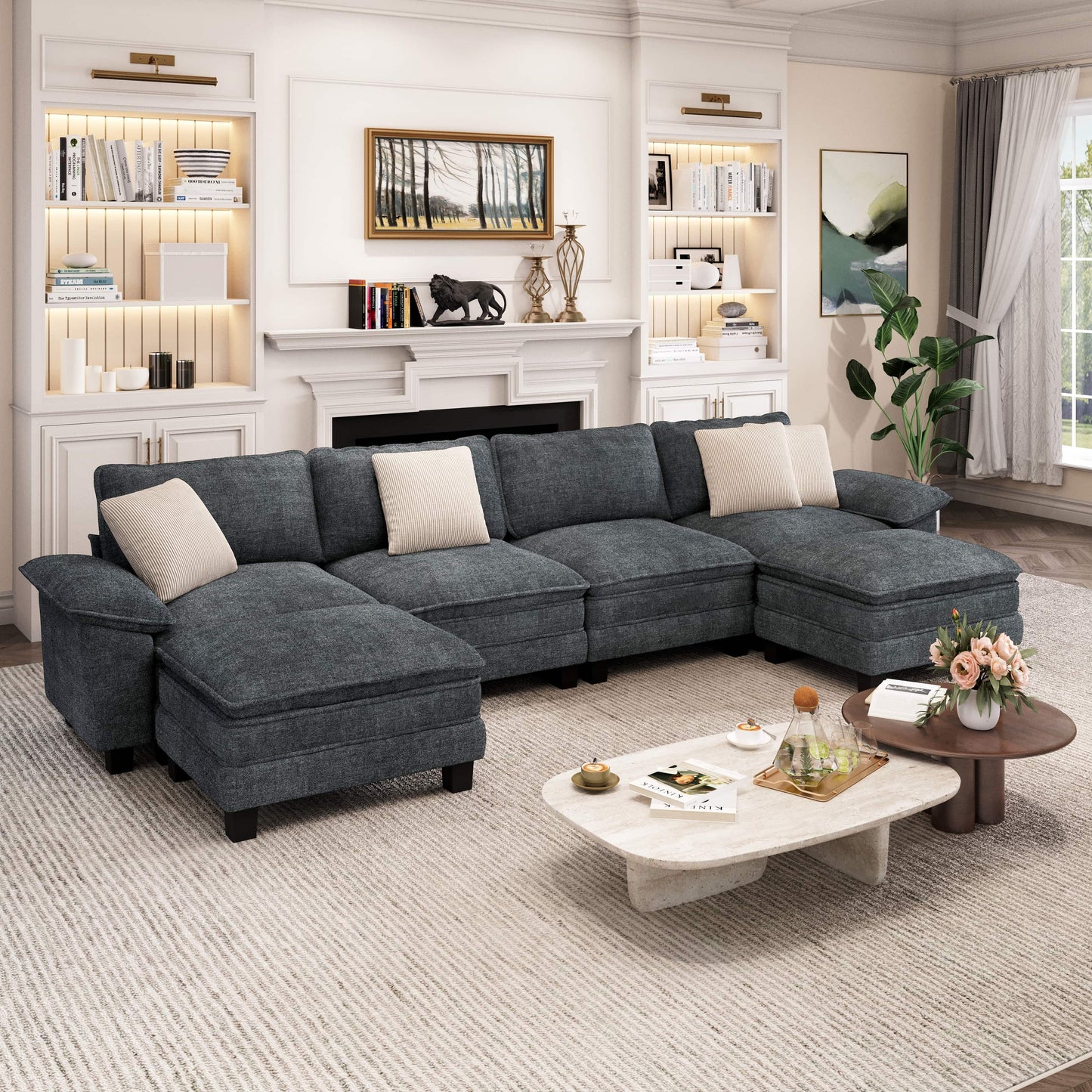 Captiva Designs Cloud Modular Sectional Sofa, 157.5" U-Shaped 6-Seater Couch with Ottomans
