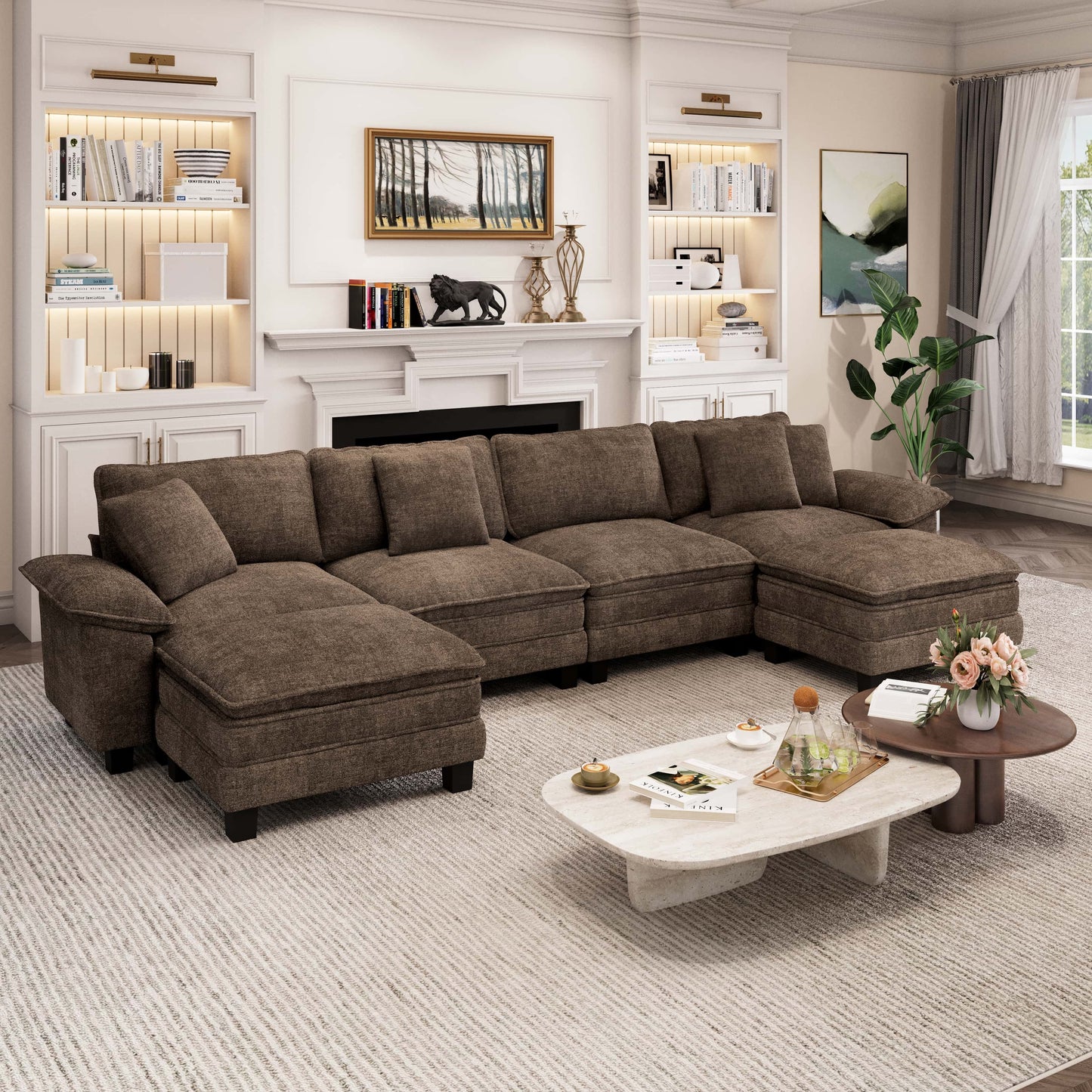 Captiva Designs Cloud Modular Sectional Sofa, 157.5" U-Shaped 6-Seater Couch with Ottomans