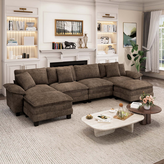 Captiva Designs Cloud Modular Sectional Sofa, 157.5" U-Shaped 6-Seater Couch with Ottomans