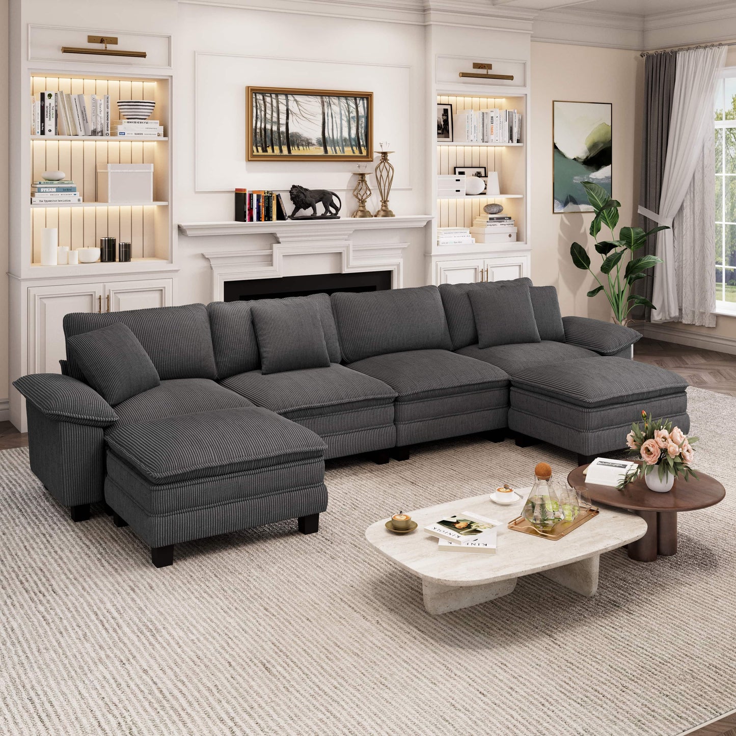 Captiva Designs Cloud Modular Sectional Sofa, 157.5" U-Shaped 6-Seater Couch with Ottomans