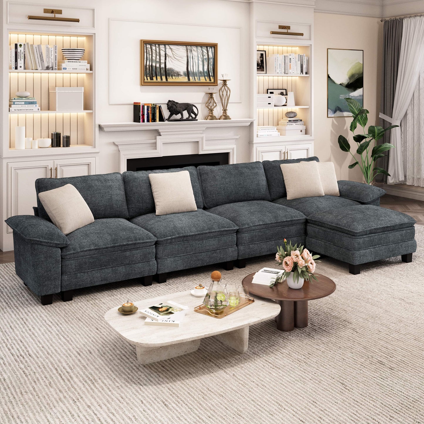 Captiva Designs 5-Seater Cloud Modular Sectional Sofa, 157.5" L-Shaped Couch with Movable Ottoman