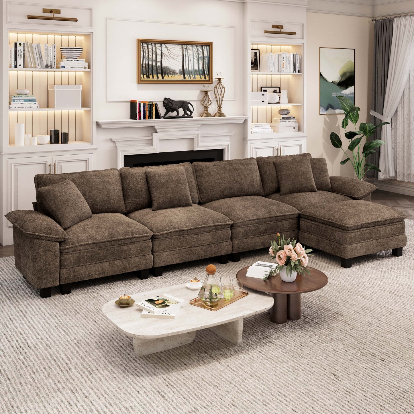 Captiva Designs 5-Seater Cloud Modular Sectional Sofa, 157.5" L-Shaped Couch with Movable Ottoman
