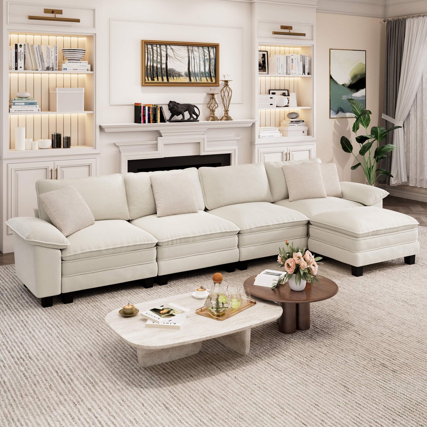 Captiva Designs 5-Seater Cloud Modular Sectional Sofa, 157.5" L-Shaped Couch with Movable Ottoman