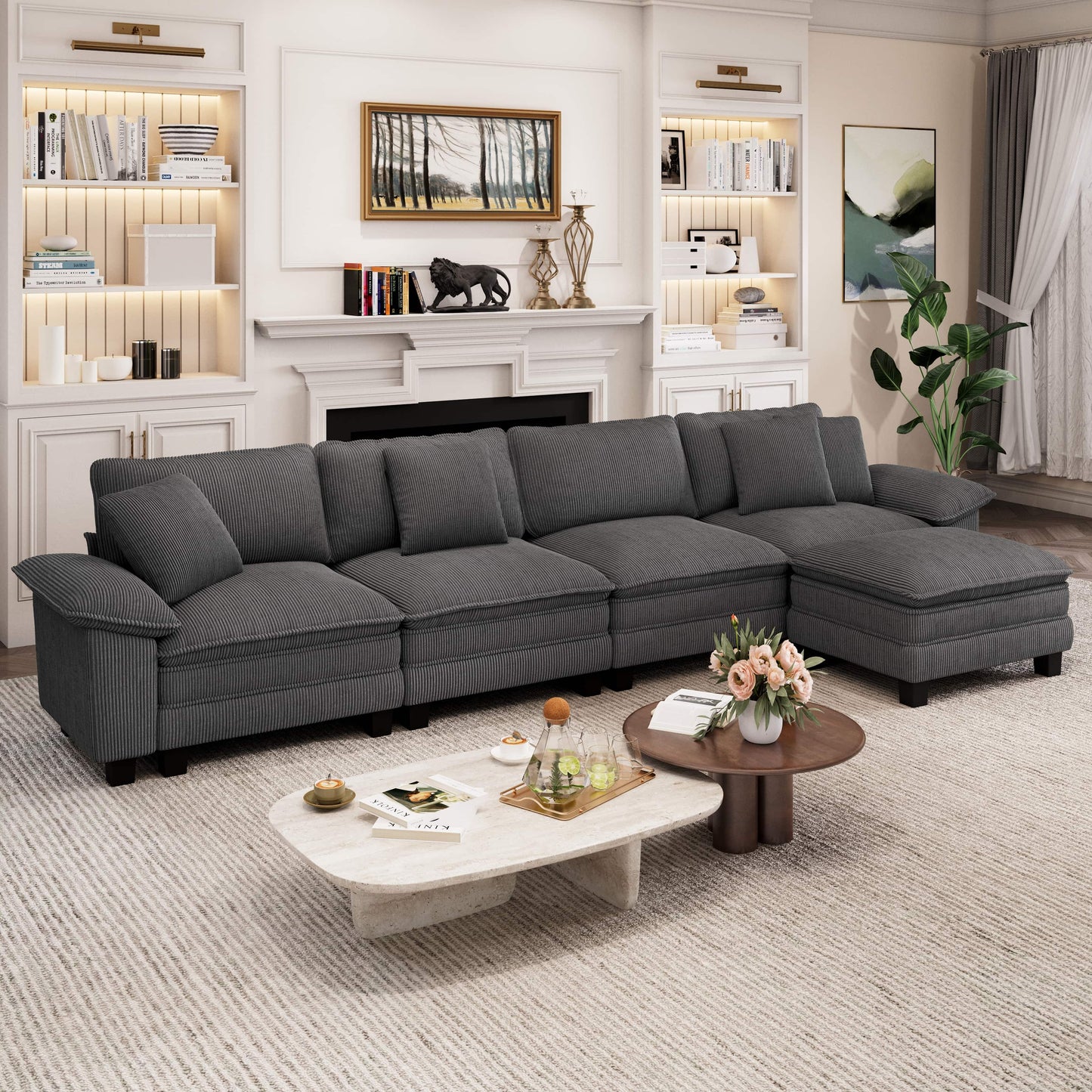 Captiva Designs 5-Seater Cloud Modular Sectional Sofa, 157.5" L-Shaped Couch with Movable Ottoman