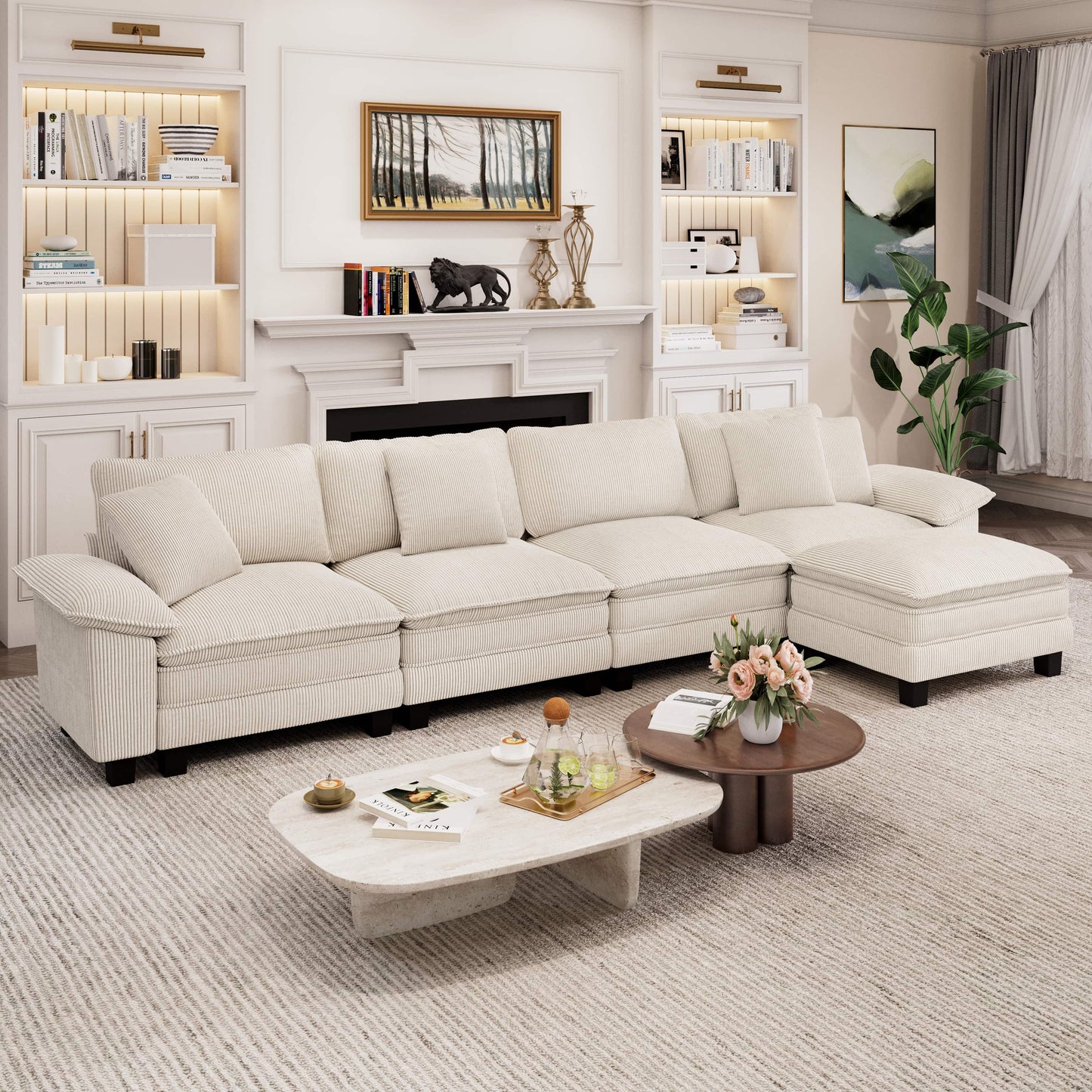 Captiva Designs 5-Seater Cloud Modular Sectional Sofa, 157.5" L-Shaped Couch with Movable Ottoman