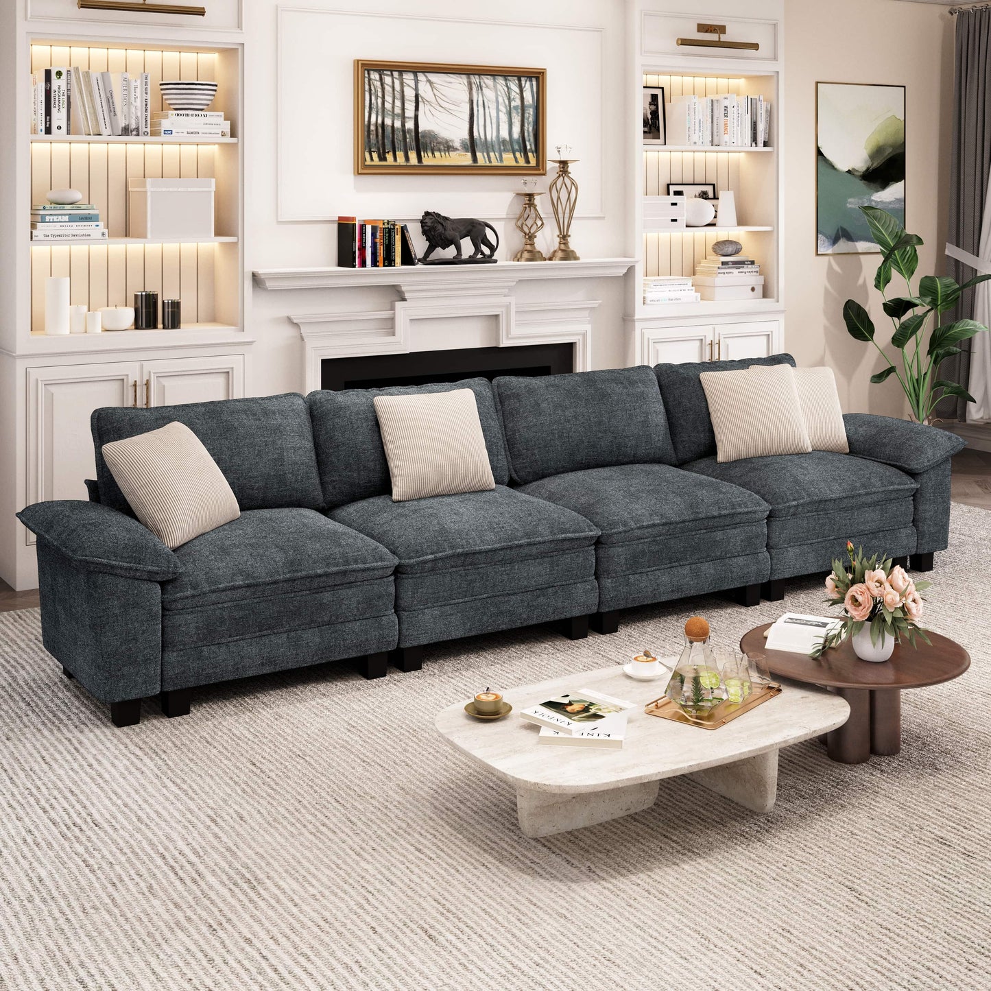 Captiva Designs Cloud Modular Sofa, 157.5" Sectional Couch with Deep Seats, 4-Seater Upholstered Sofa for Living Room