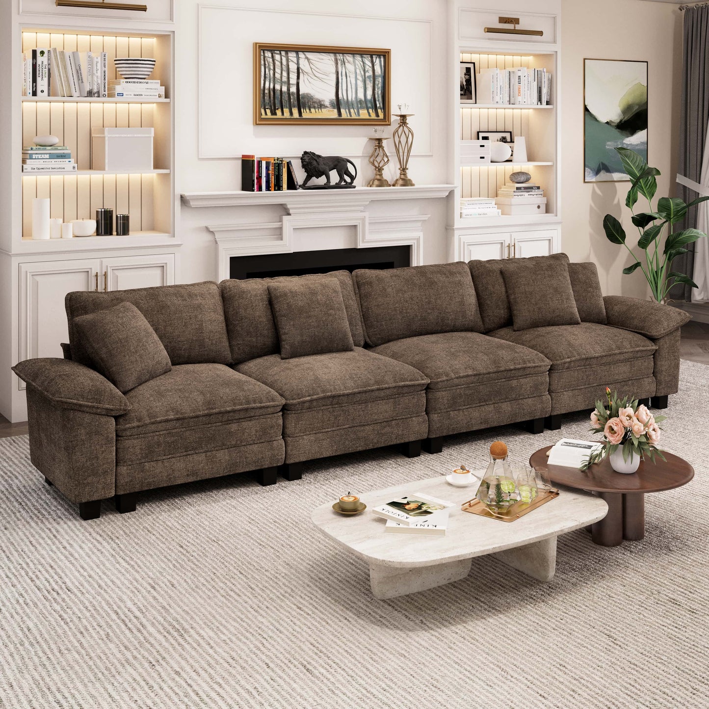 Captiva Designs Cloud Modular Sofa, 157.5" Sectional Couch with Deep Seats, 4-Seater Upholstered Sofa for Living Room