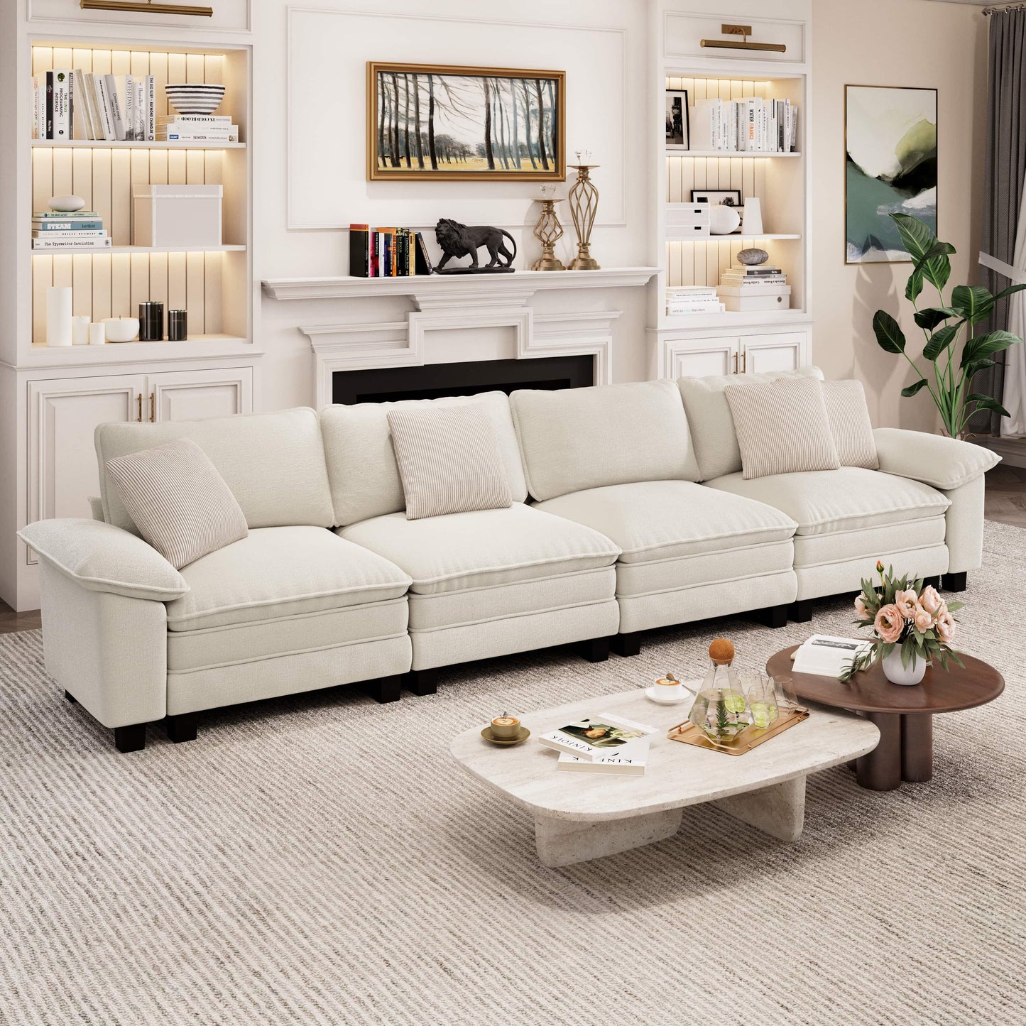 Captiva Designs Cloud Modular Sofa, 157.5" Sectional Couch with Deep Seats, 4-Seater Upholstered Sofa for Living Room