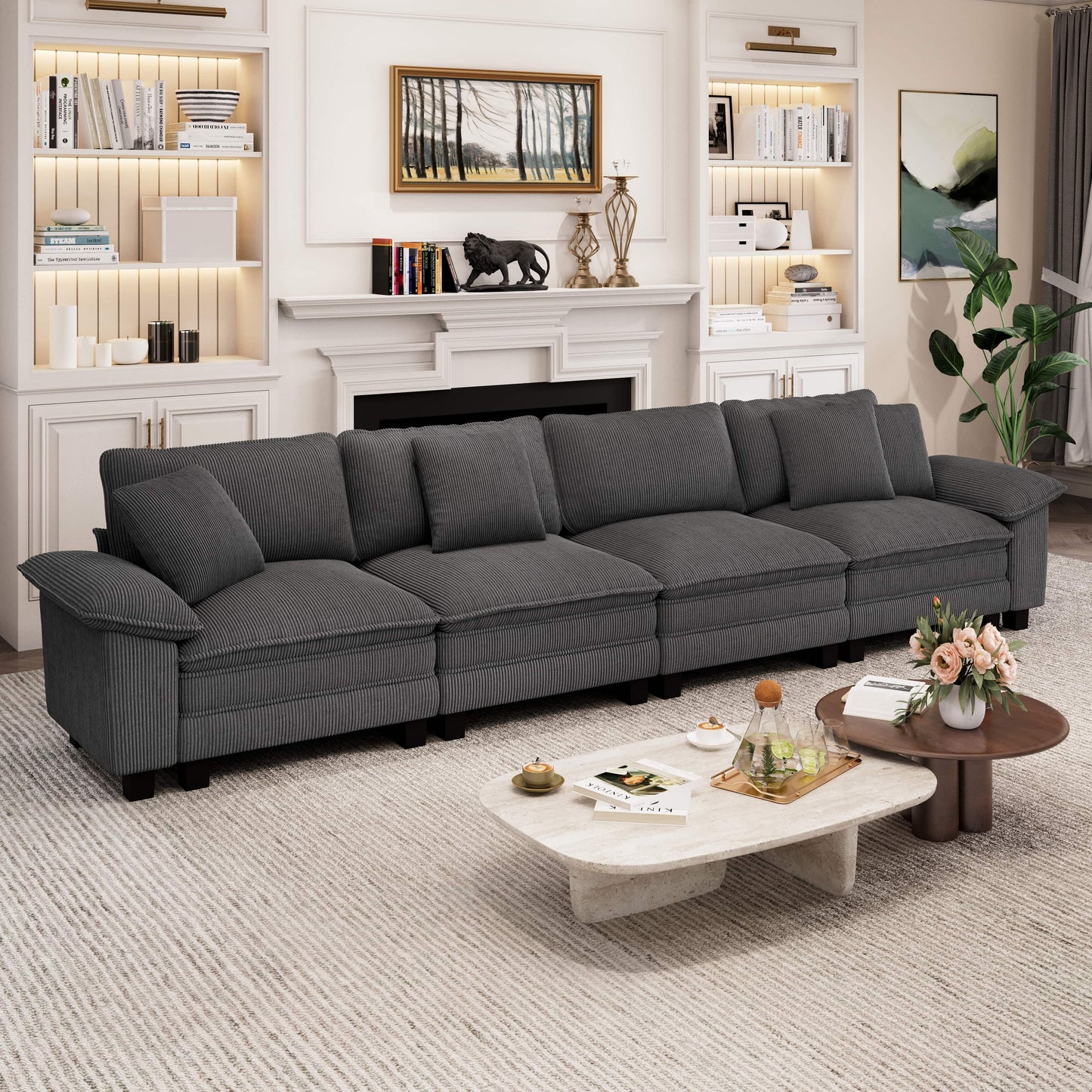 Captiva Designs Cloud Modular Sofa, 157.5" Sectional Couch with Deep Seats, 4-Seater Upholstered Sofa for Living Room
