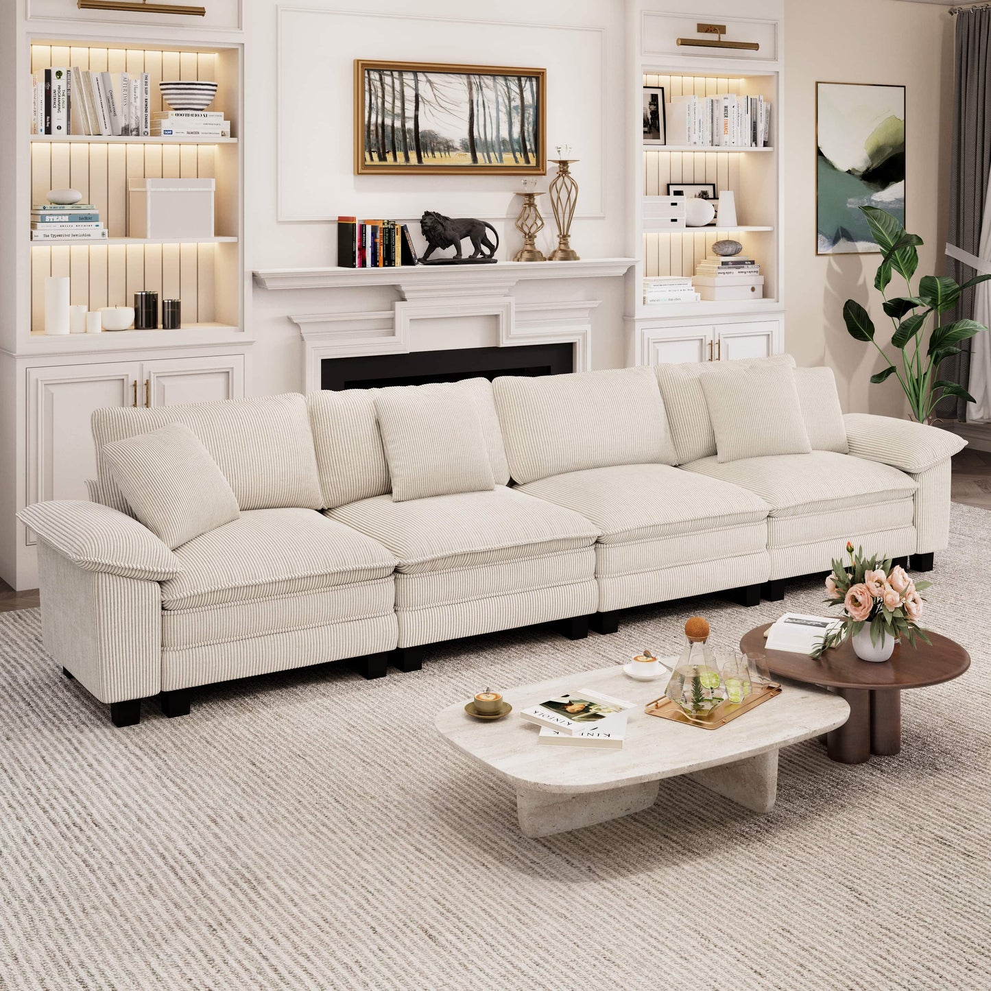 Captiva Designs Cloud Modular Sofa, 157.5" Sectional Couch with Deep Seats, 4-Seater Upholstered Sofa for Living Room