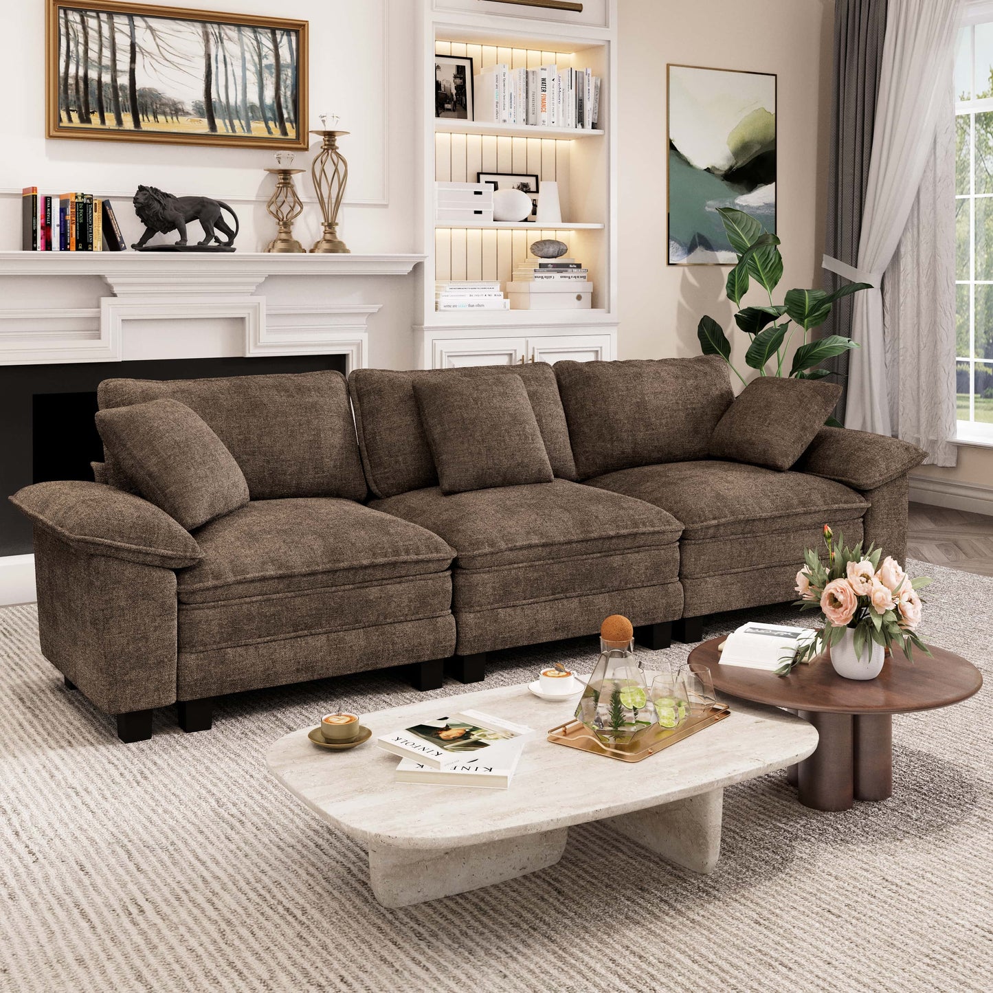 Captiva Designs 123.6" Cloud Modular Sofa, 3-Seater Deep Seat Sectional Couch for Living Room