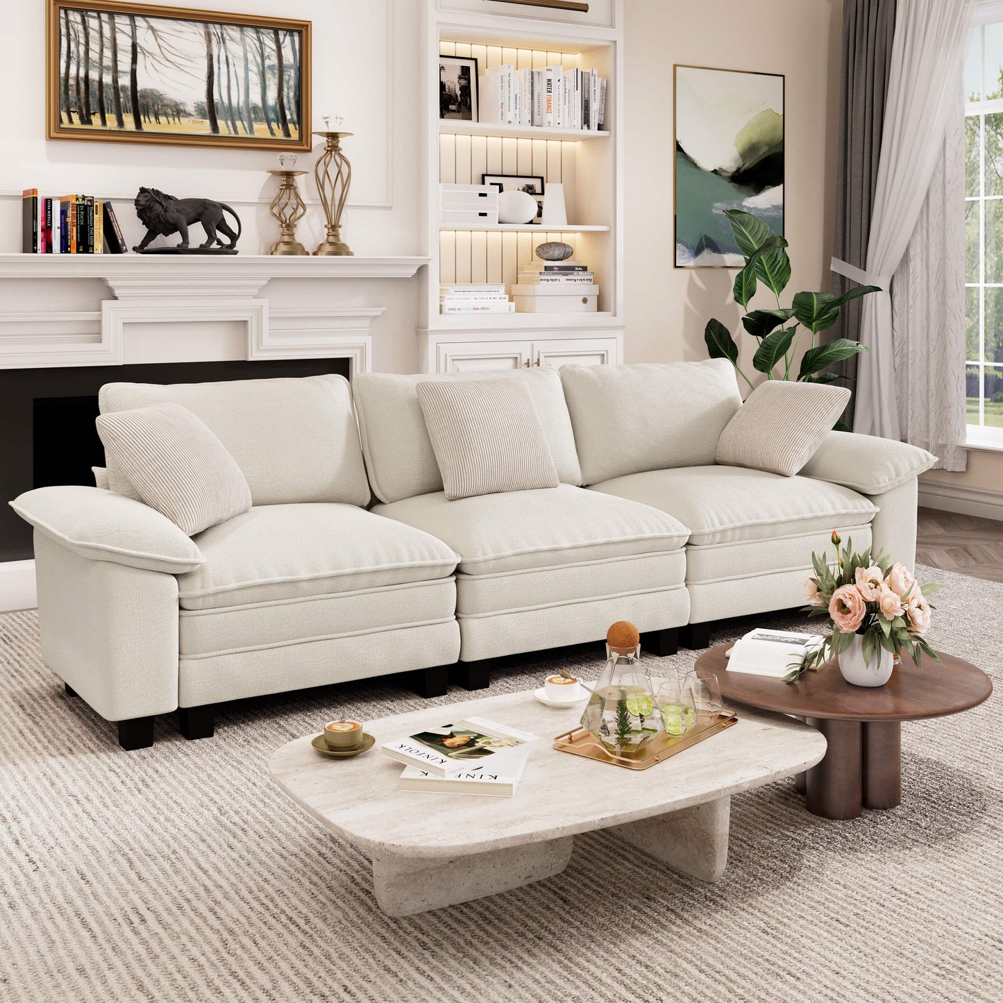 Captiva Designs 123.6" Cloud Modular Sofa, 3-Seater Deep Seat Sectional Couch for Living Room