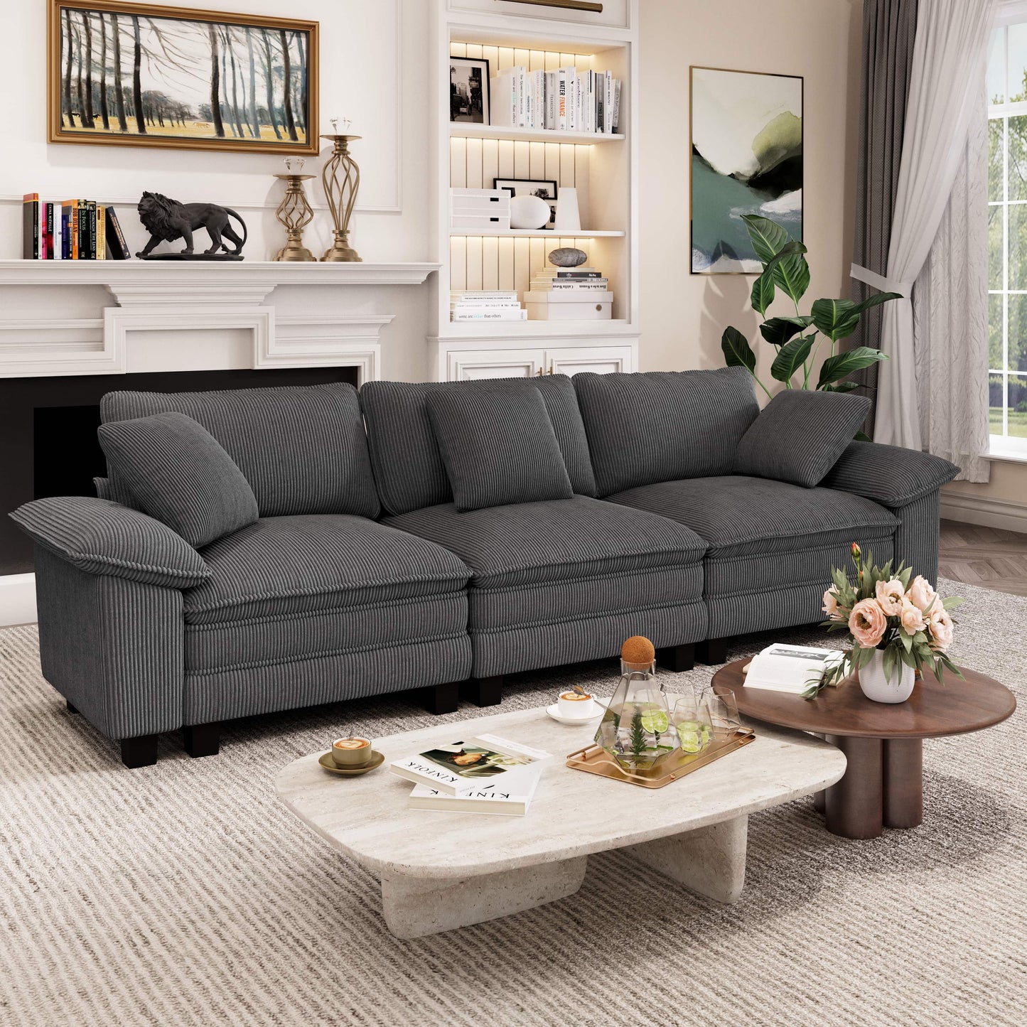 Captiva Designs 123.6" Cloud Modular Sofa, 3-Seater Deep Seat Sectional Couch for Living Room