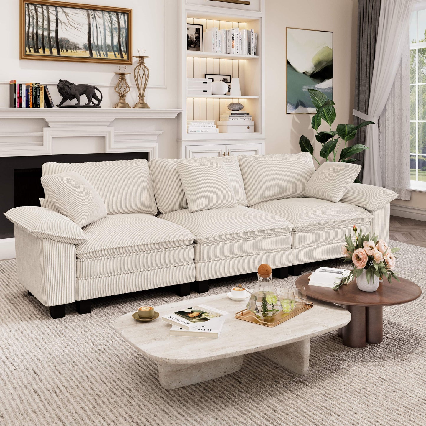 Captiva Designs 123.6" Cloud Modular Sofa, 3-Seater Deep Seat Sectional Couch for Living Room