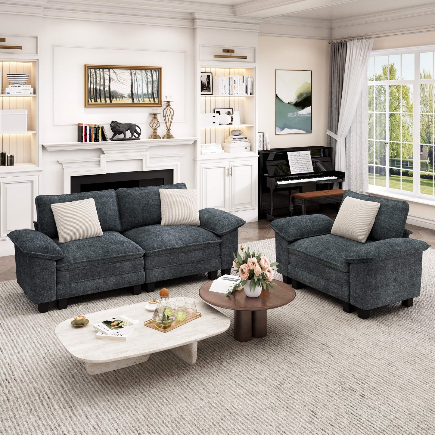 Captiva Designs 2-Piece Cloud Modular Sectional Sofa, 3-Seater Loveseat Couch for Living Room