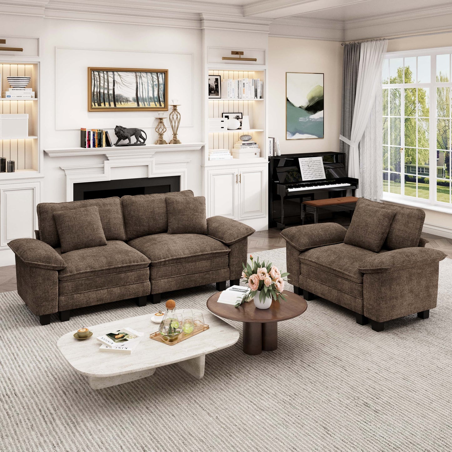 Captiva Designs 2-Piece Cloud Modular Sectional Sofa, 3-Seater Loveseat Couch for Living Room