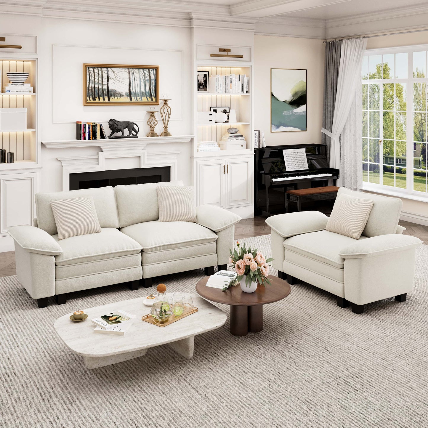 Captiva Designs 2-Piece Cloud Modular Sectional Sofa, 3-Seater Loveseat Couch for Living Room