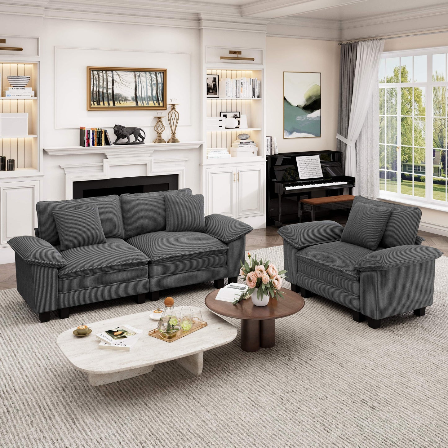 Captiva Designs 2-Piece Cloud Modular Sectional Sofa, 3-Seater Loveseat Couch for Living Room