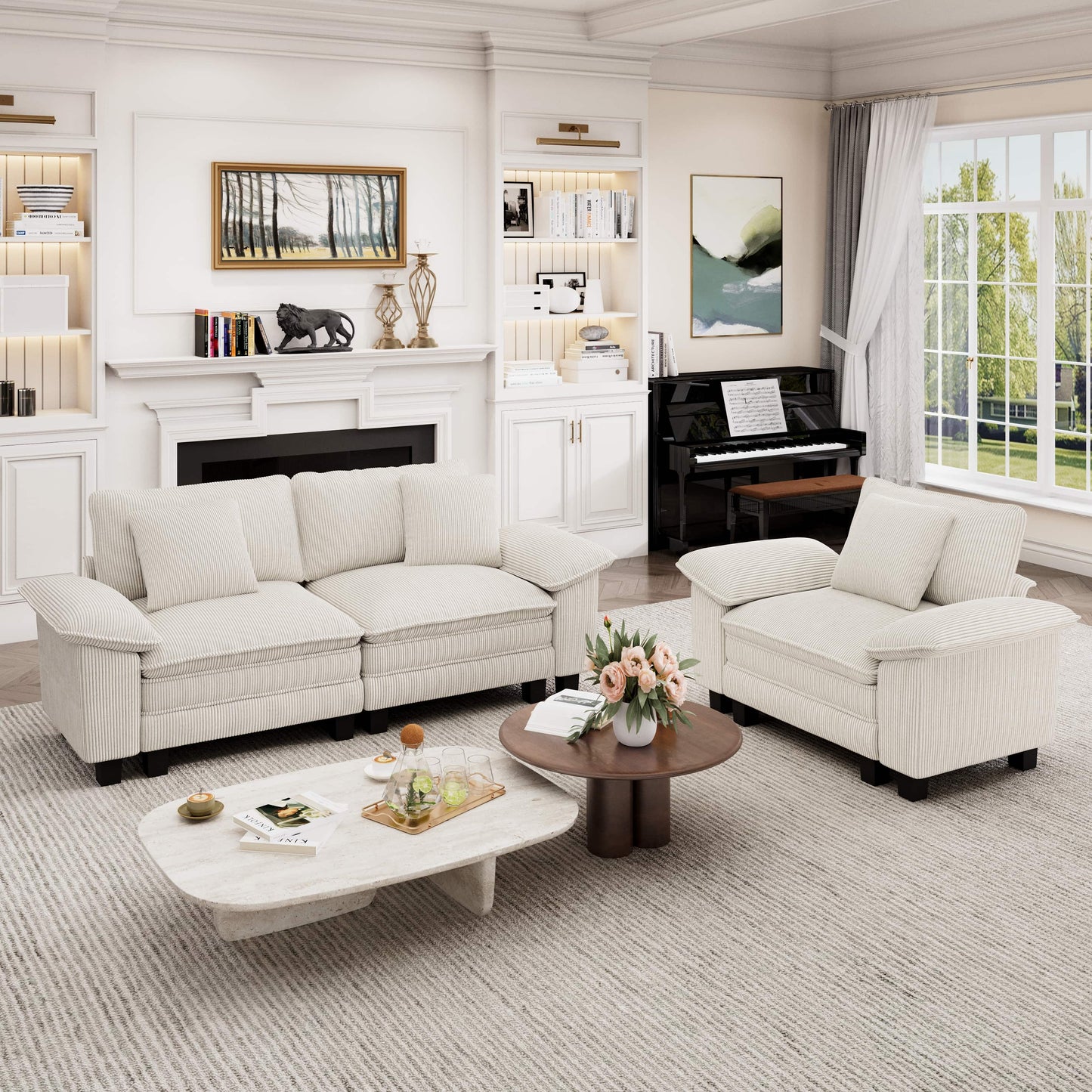 Captiva Designs 2-Piece Cloud Modular Sectional Sofa, 3-Seater Loveseat Couch for Living Room