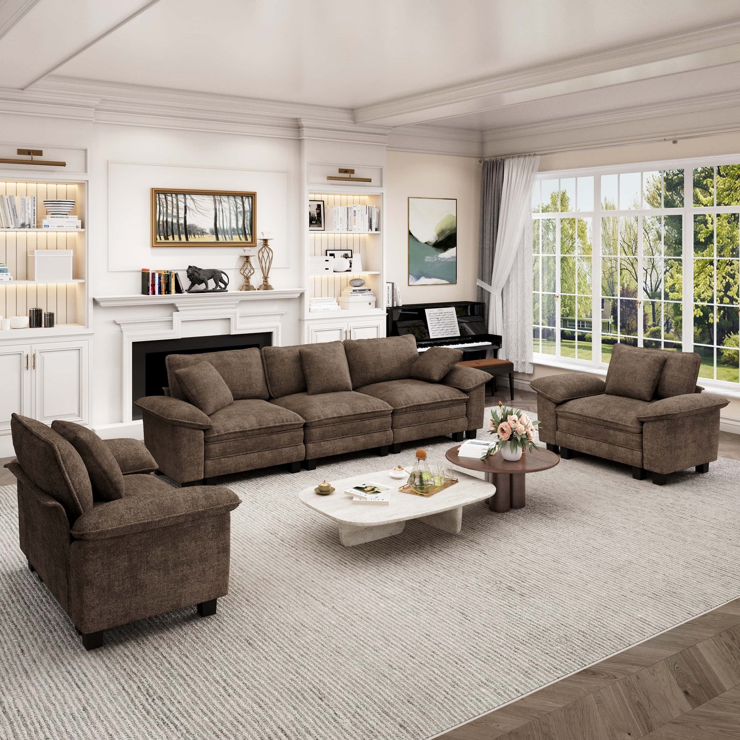 Captiva Designs Cloud Modular 3-Piece Sectional Sofa Set, 5-Seater Deep Seat Couch for Living Room