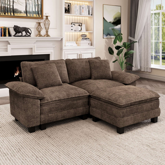 Captiva Designs Cloud Modular 3PC Sectional Loveseat Sofa Set, 87.5" Comfy Couches with 1 Movable Ottoman for Living Room Apartment