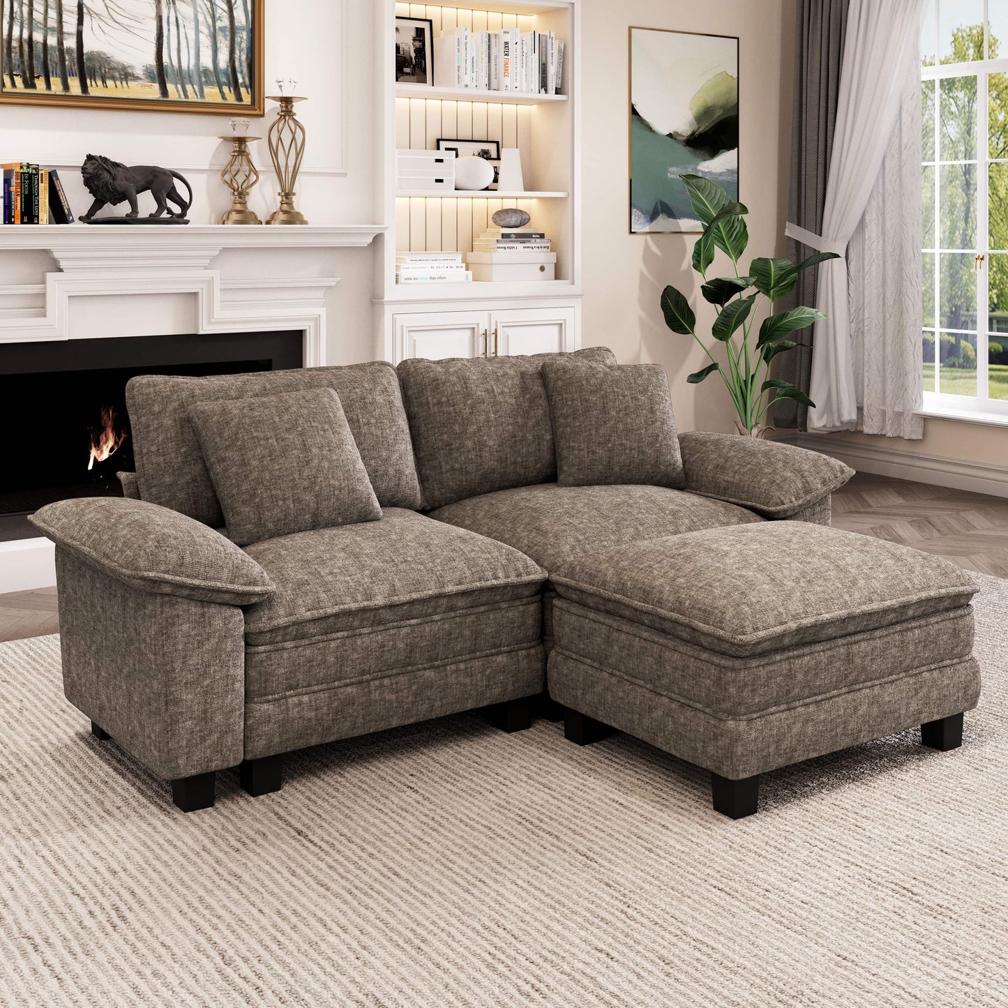 Captiva Designs Cloud Modular 3PC Sectional Loveseat Sofa Set, 87.5" Comfy Couches with 1 Movable Ottoman for Living Room Apartment