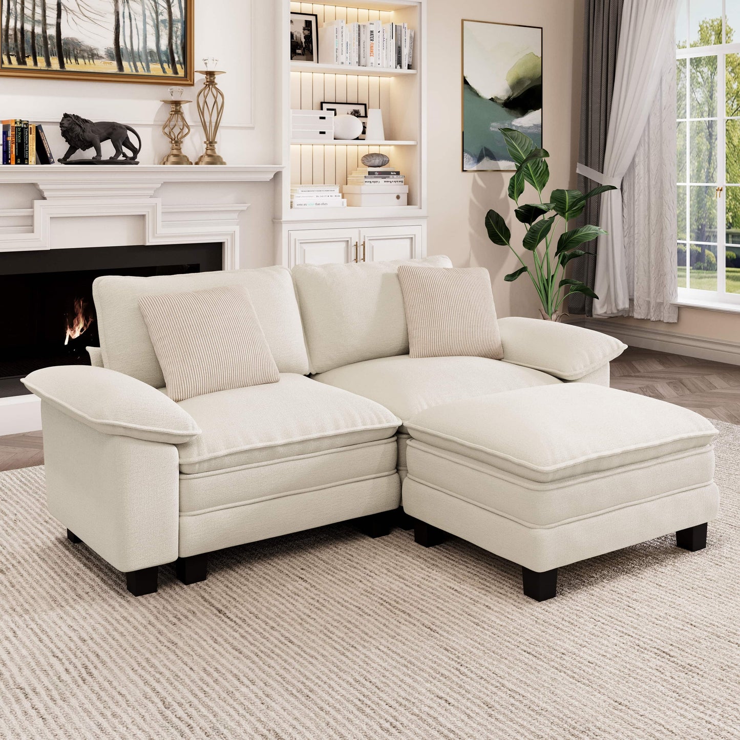 Captiva Designs Cloud Modular 3PC Sectional Loveseat Sofa Set, 87.5" Comfy Couches with 1 Movable Ottoman for Living Room Apartment