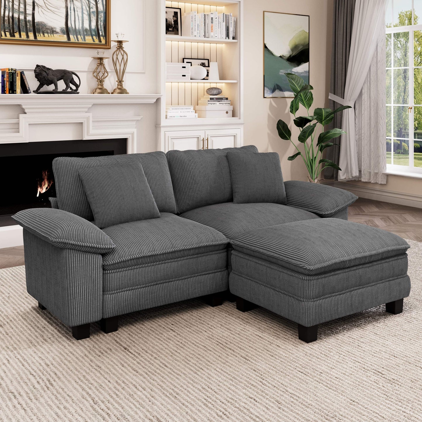 Captiva Designs Cloud Modular 3PC Sectional Loveseat Sofa Set, 87.5" Comfy Couches with 1 Movable Ottoman for Living Room Apartment