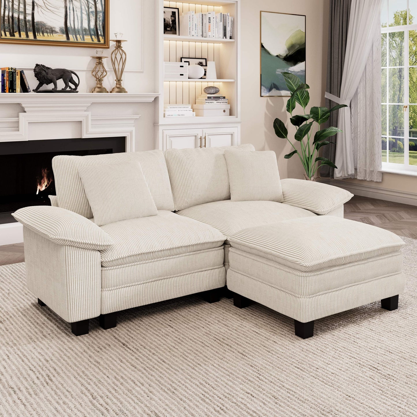 Captiva Designs Cloud Modular 3PC Sectional Loveseat Sofa Set, 87.5" Comfy Couches with 1 Movable Ottoman for Living Room Apartment