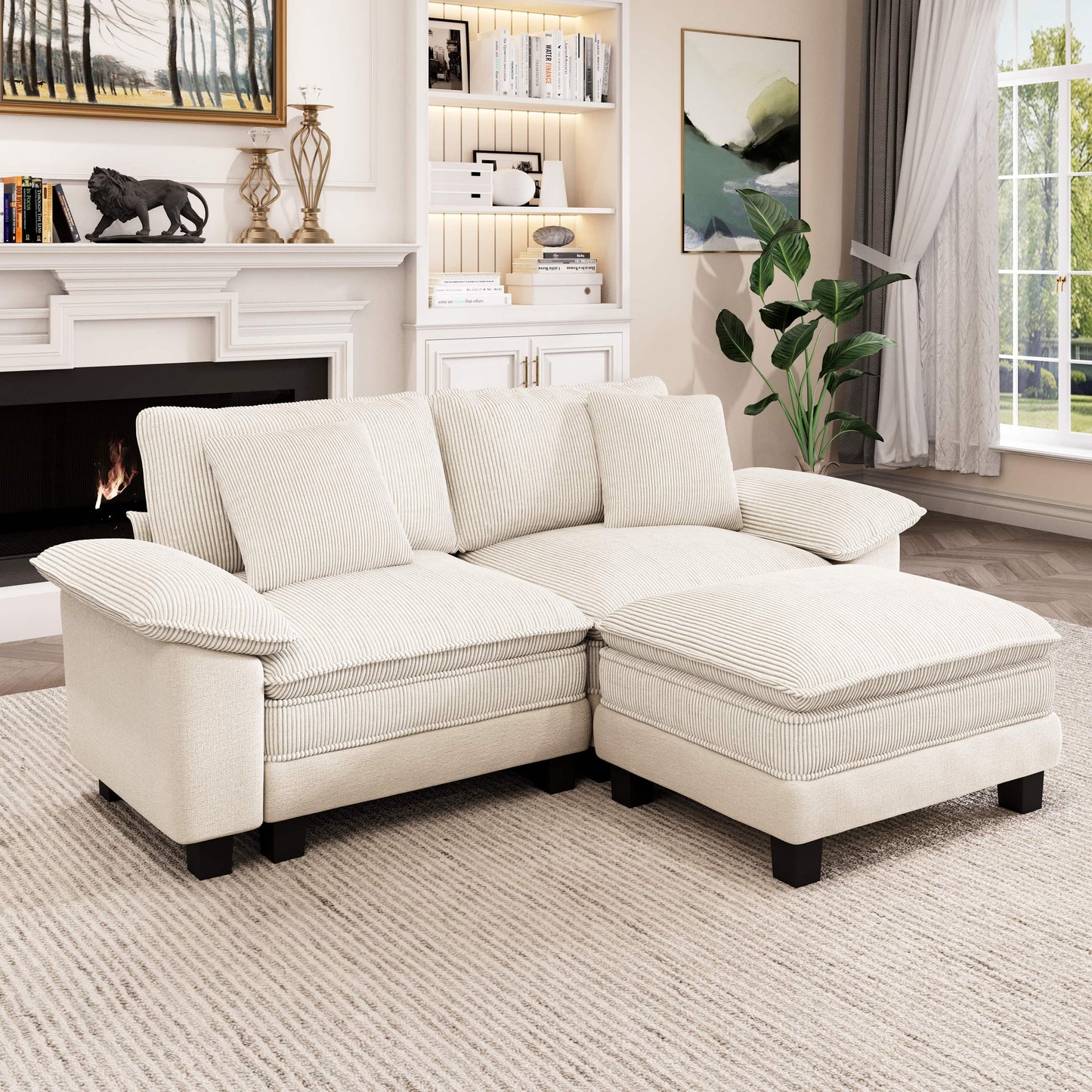 Captiva Designs Cloud Modular 3PC Sectional Loveseat Sofa Set, 87.5" Comfy Couches with 1 Movable Ottoman for Living Room Apartment