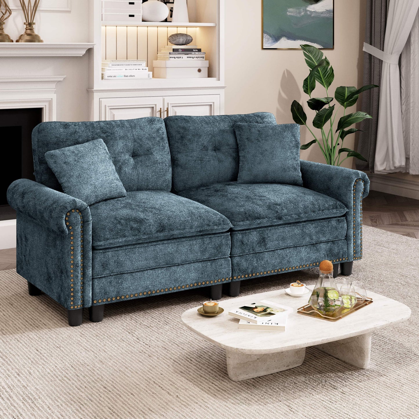 Captiva Designs Mid-Century Modern Modular Cloud Couch with Ottoman, Deep Seat Sectional Sofa with Throw Pillows