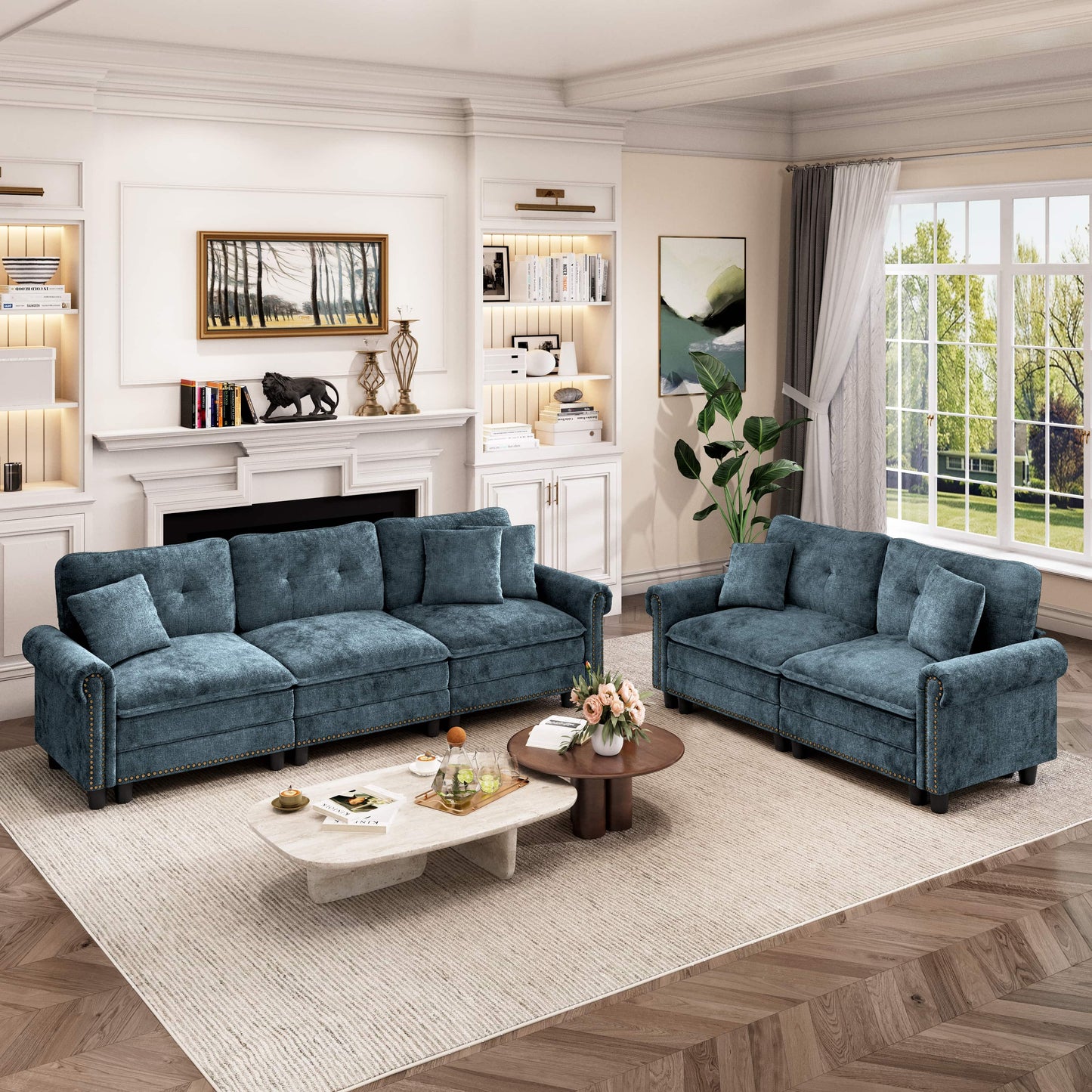 Captiva Designs Mid-Century Modern Modular Cloud Couch with Ottoman, Deep Seat Sectional Sofa with Throw Pillows