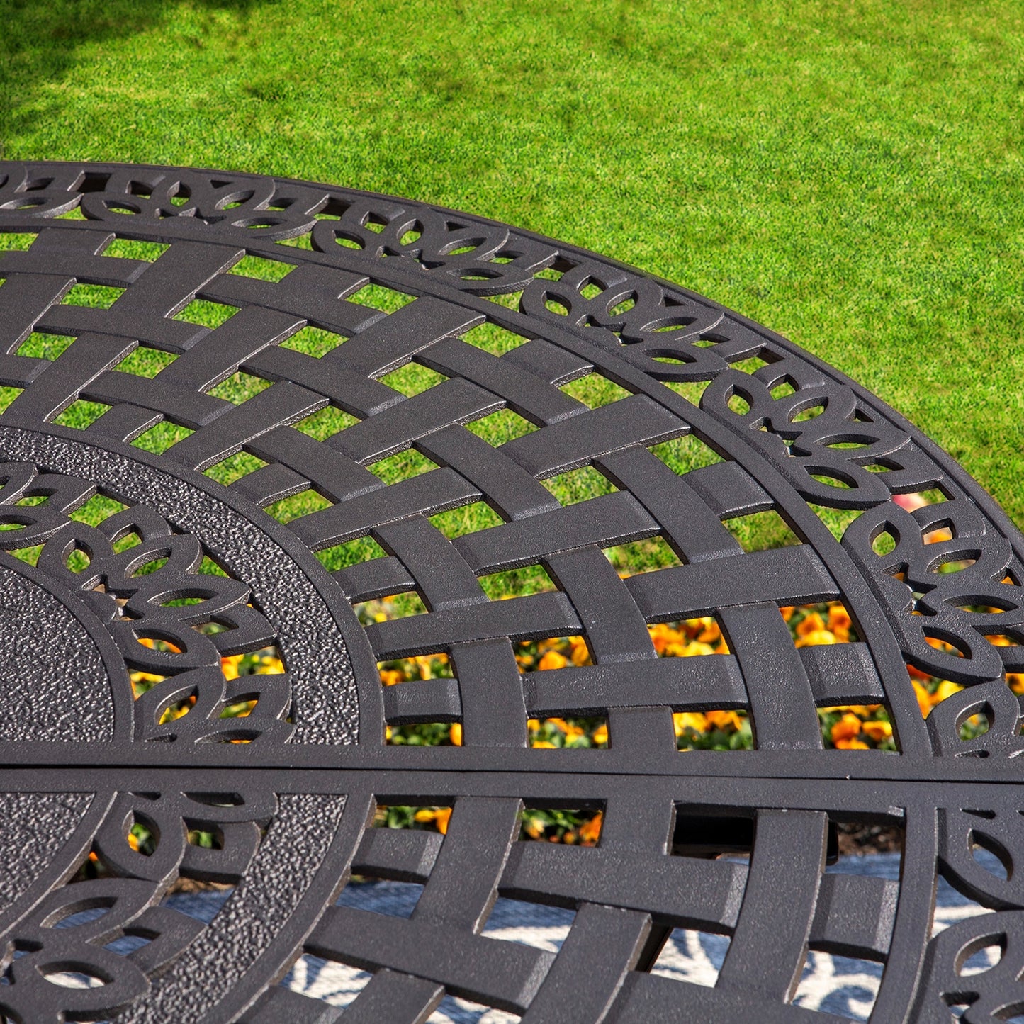 Captiva Designs 7pc Cast Aluminum Bar Height Patio Dining Set with Round Table with Umbrella Hole & Swivel Stools