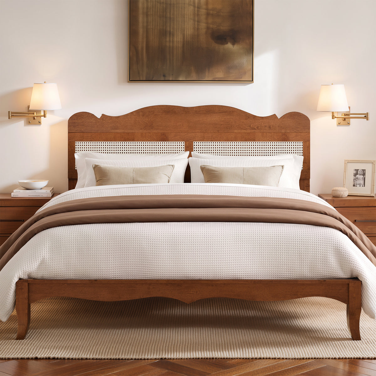 Captiva Designs Wood Platform Bed Frame with Headboard, No Box Spring Needed