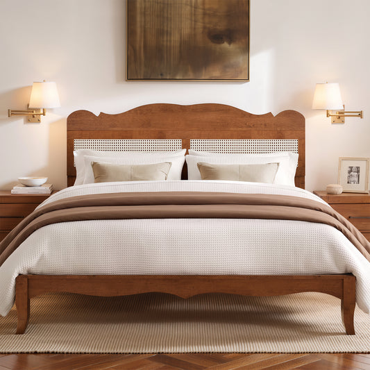 Captiva Designs Wood Platform Bed Frame with Headboard, No Box Spring Needed