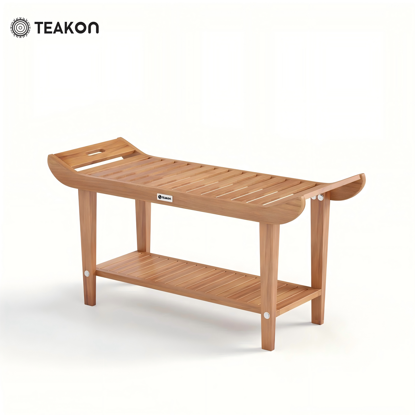 TEAKON Teak Shower Bench, Rect. Bathroom Shower Stool with Storage Shelf Waterproof Wood Bench, Shower Seat