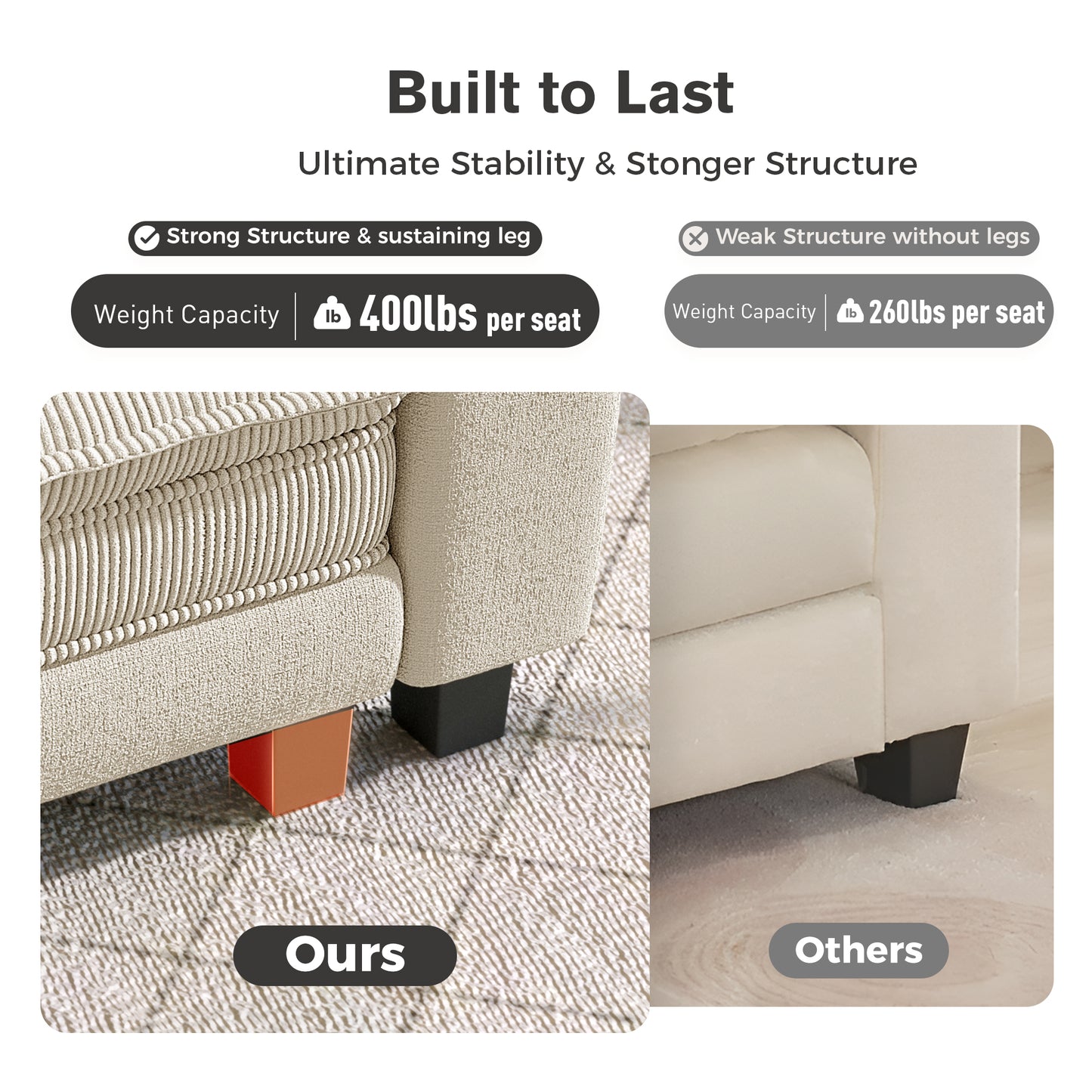 Captiva Designs Oversized Deep Seat Armchair, 1-Seater Upholstered Accent Chair, Comfy Corduroy Reading Chair