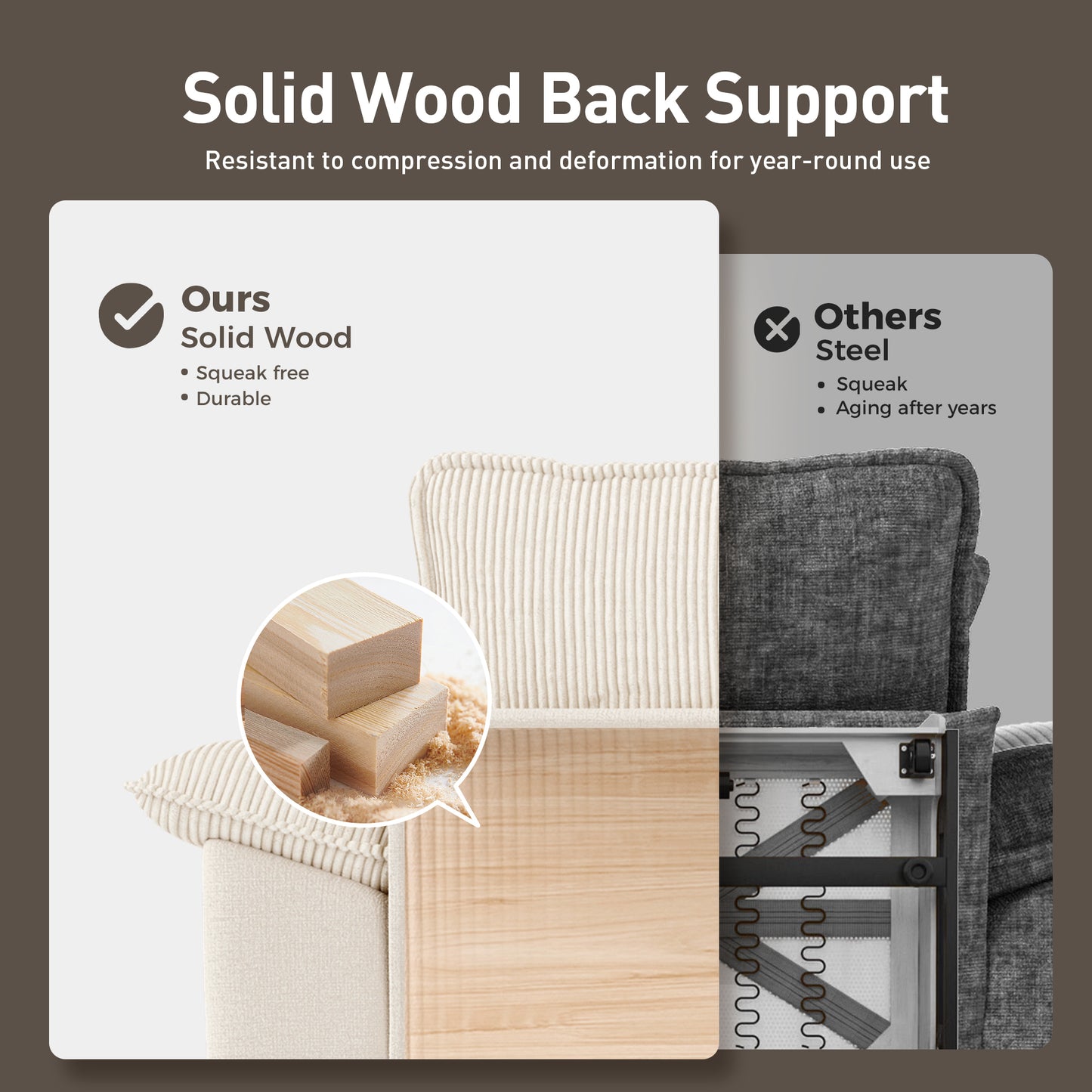 Captiva Designs 123.6" Cloud Modular Sofa, 3-Seater Deep Seat Sectional Couch for Living Room