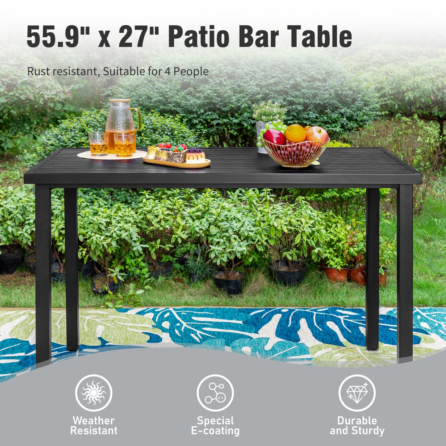 Captiva Designs 5pc Outdoor Patio Dining Steel Bar Table & High Bar Swivel Stools