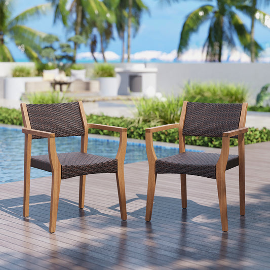 Captiva Designs Outdoor Patio Dining Acacia Wood Patio Fixed Chairs with Armrests