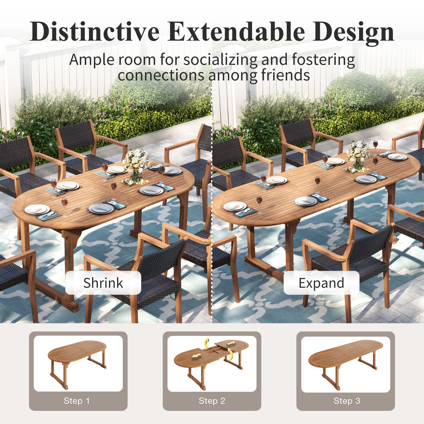 Captiva Designs 7pc Outdoor Patio Furniture Set with Rectangle Table and Armrest Chairs