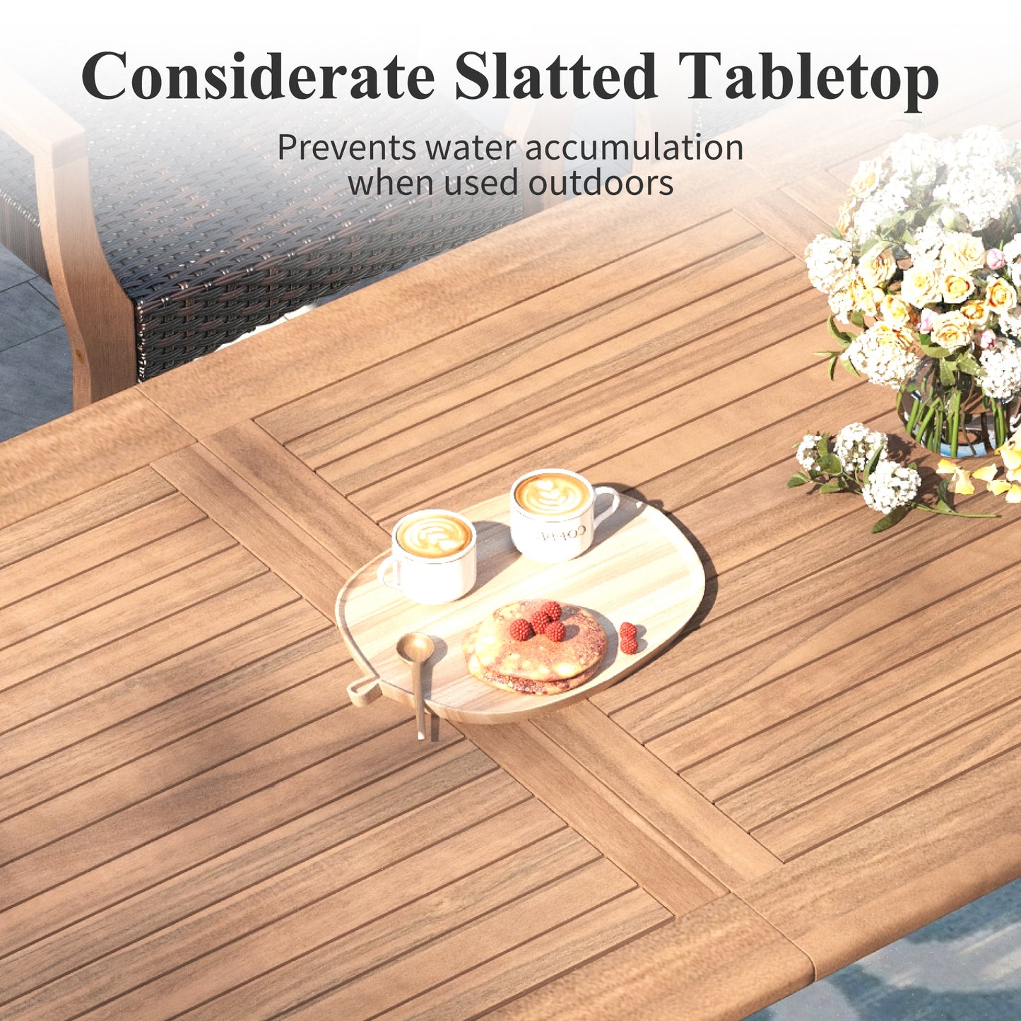 Captiva Designs 1pc Outdoor Patio Acacia Wood Dining Table with Steel Frame